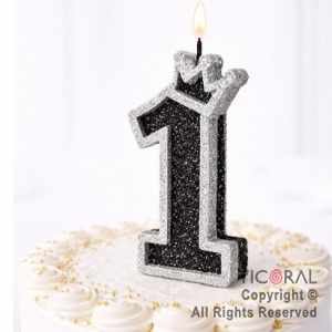 VELA NUMERO CORPOREO CON GIBRE PLATA N.1 x 1
